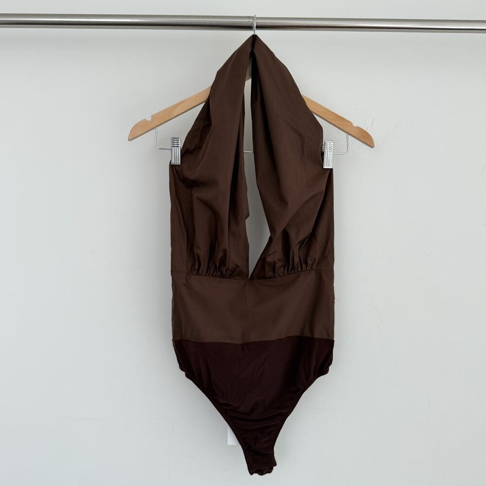 Kimberly Taylor Bodysuit Womens Medium Brown Halter V Neck Surplice Top